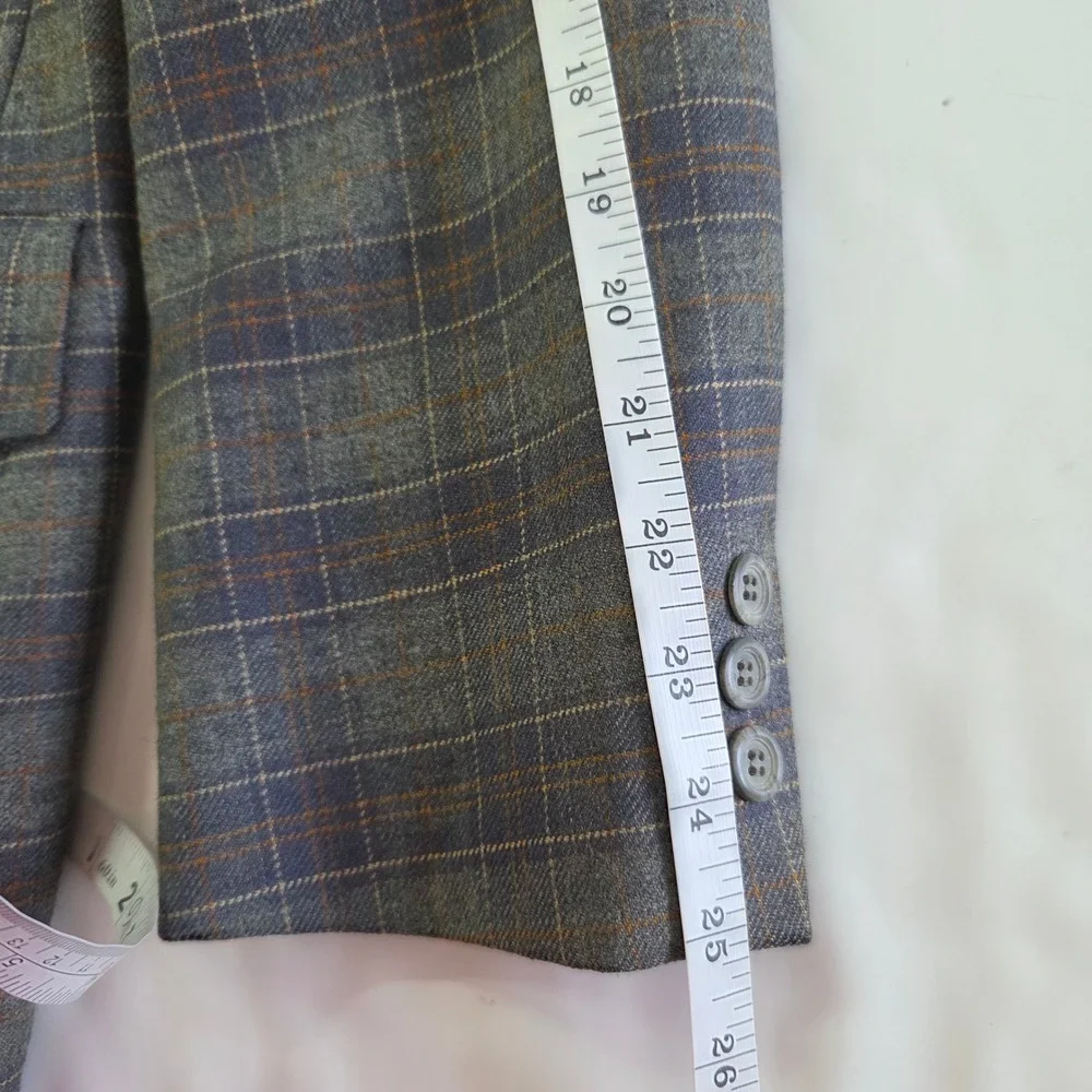 Iszard's Plaid Blazer Mens 44R Grey Blue‎ Orange Vintage Two Button Sport Coat